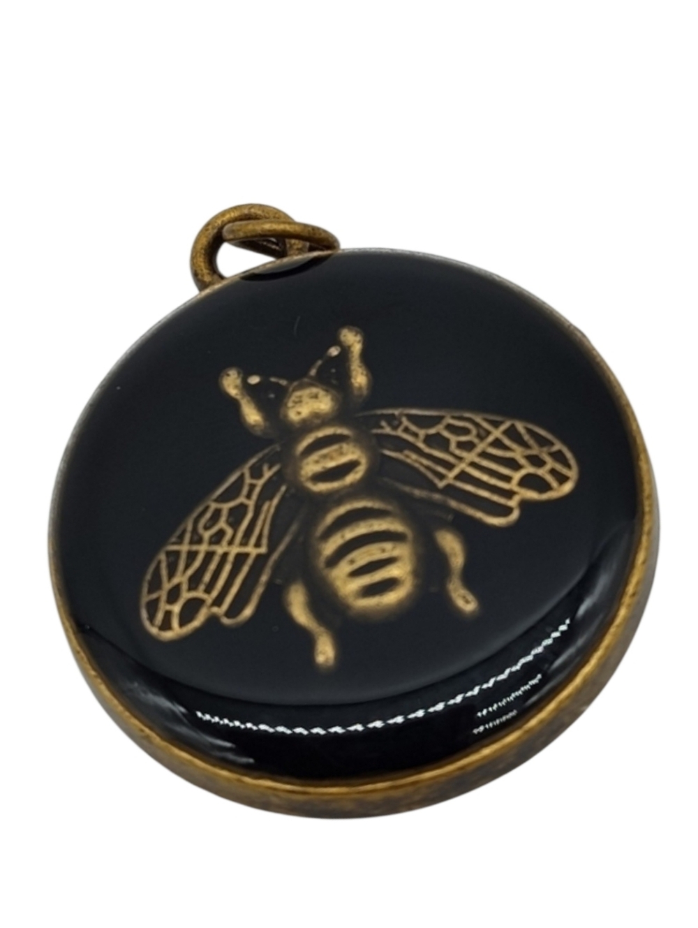 Gucci Black Enamel Bee Medallion Charm Antique Brass - Michele Era